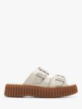 Clarks Torhill Leather Buckle Sliders, Cream