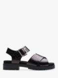 Clarks Orinocco Wide Fit Textured Leather Cross Strap Sandals, Black