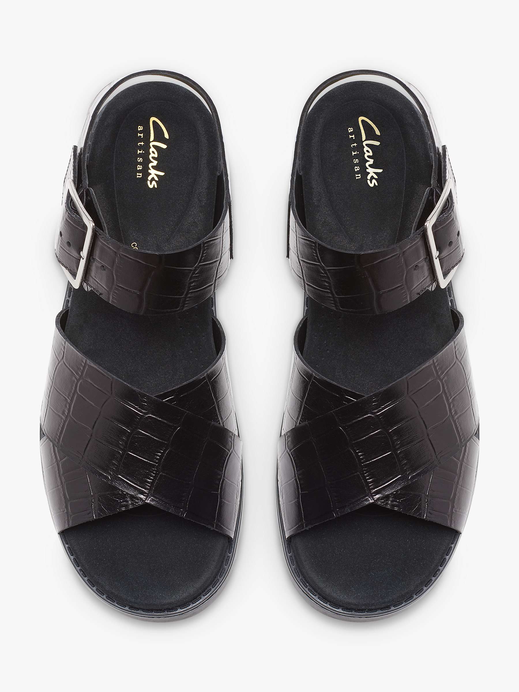 Buy Clarks Orinocco Wide Fit Textured Leather Cross Strap Sandals, Black Online at johnlewis.com