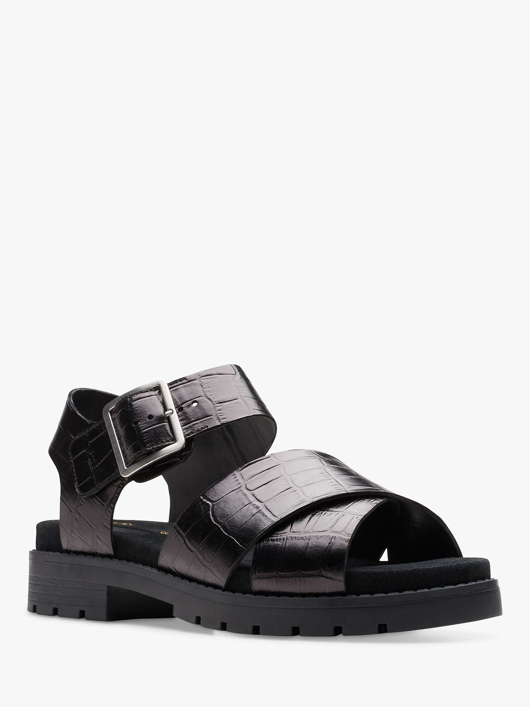 Buy Clarks Orinocco Wide Fit Textured Leather Cross Strap Sandals, Black Online at johnlewis.com