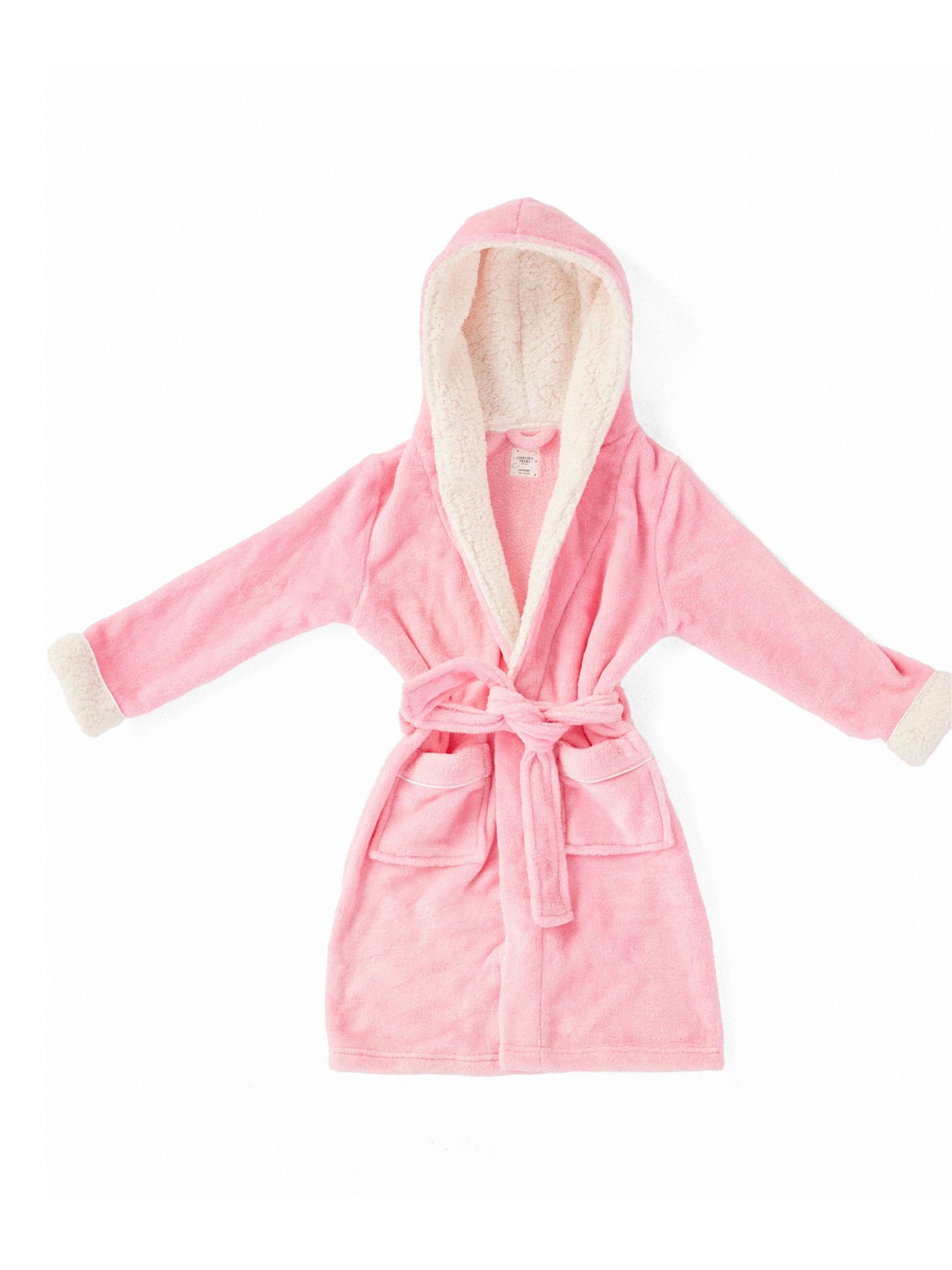 Chelsea Peers Kids' Fluffy Hooded Dressing Gown, Pink, 7-8 years
