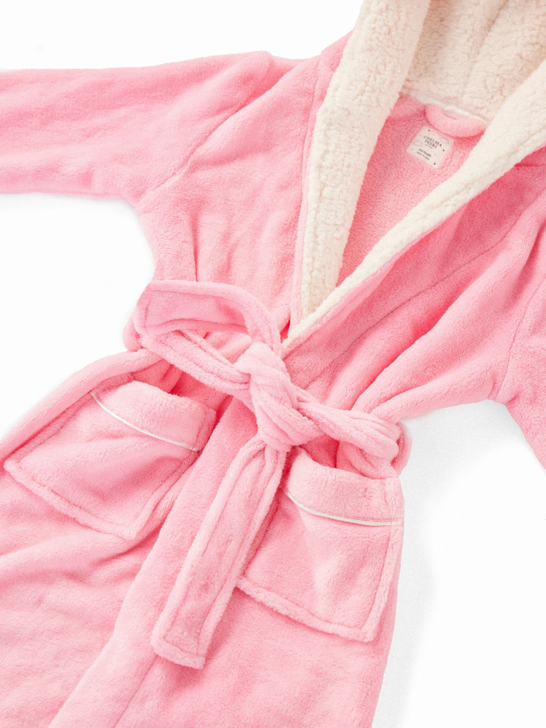 Chelsea Peers Kids' Fluffy Hooded Dressing Gown, Pink, 7-8 years