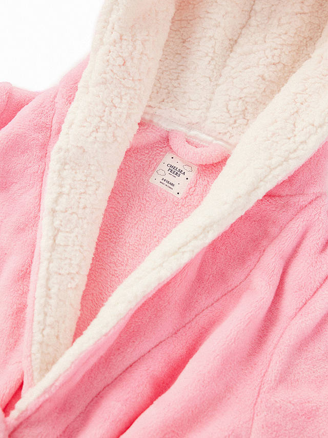 Chelsea Peers Kids' Fluffy Hooded Dressing Gown, Pink