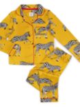 Chelsea Peers Kids' Zebra Print Satin Pyjama Set, Mustard/Multi