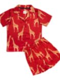 Chelsea Peers Kids' Giraffe Print Satin Pyjama Set, Red/Multi, Red/Multi