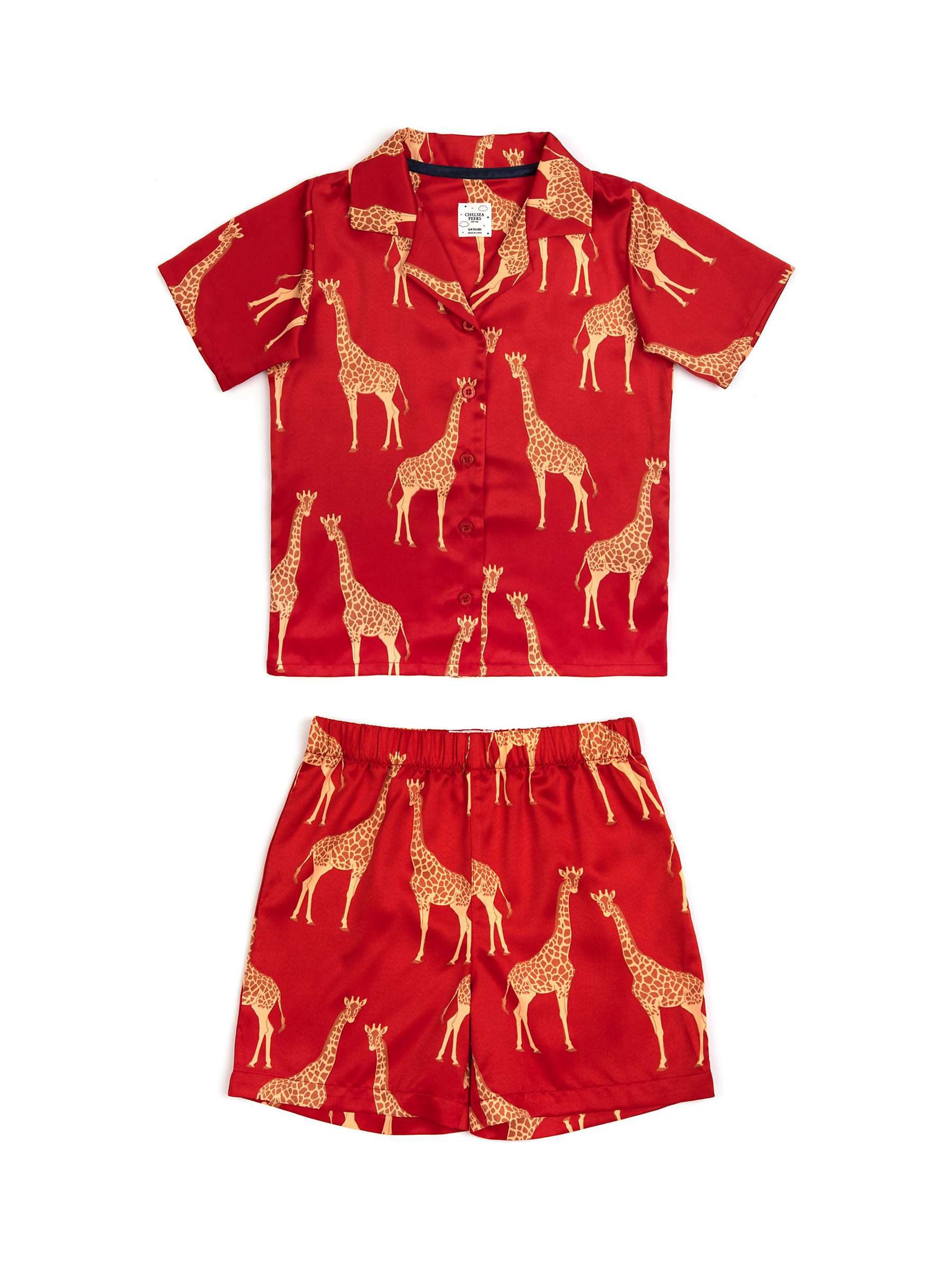 Buy Chelsea Peers Kids' Giraffe Print Satin Pyjama Set, Red/Multi Online at johnlewis.com