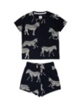 Chelsea Peers Kids' Zebra Print Crew Neck Pyjama Set, Navy/Multi