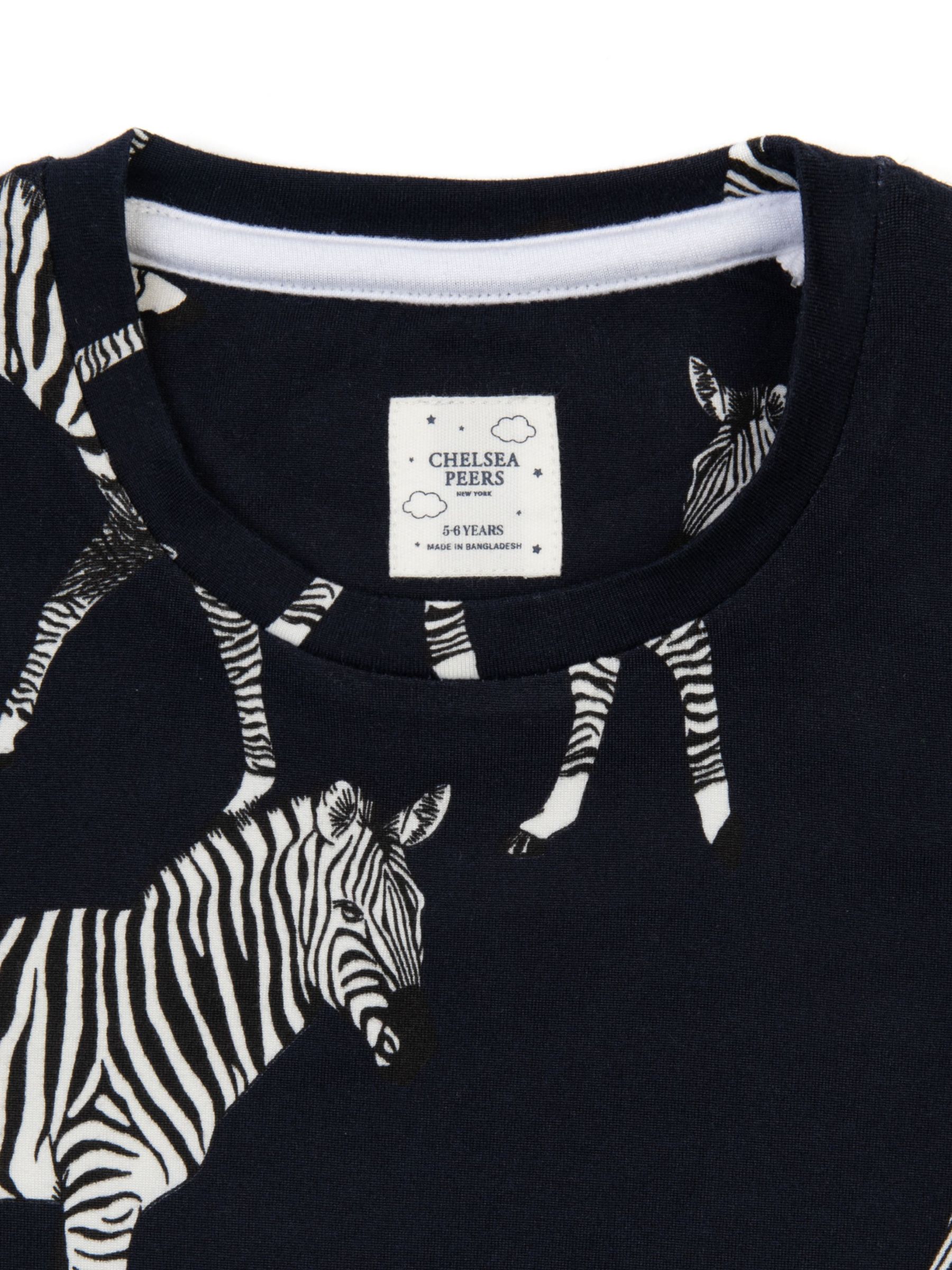 Buy Chelsea Peers Kids' Zebra Print Crew Neck Pyjama Set, Navy/Multi Online at johnlewis.com