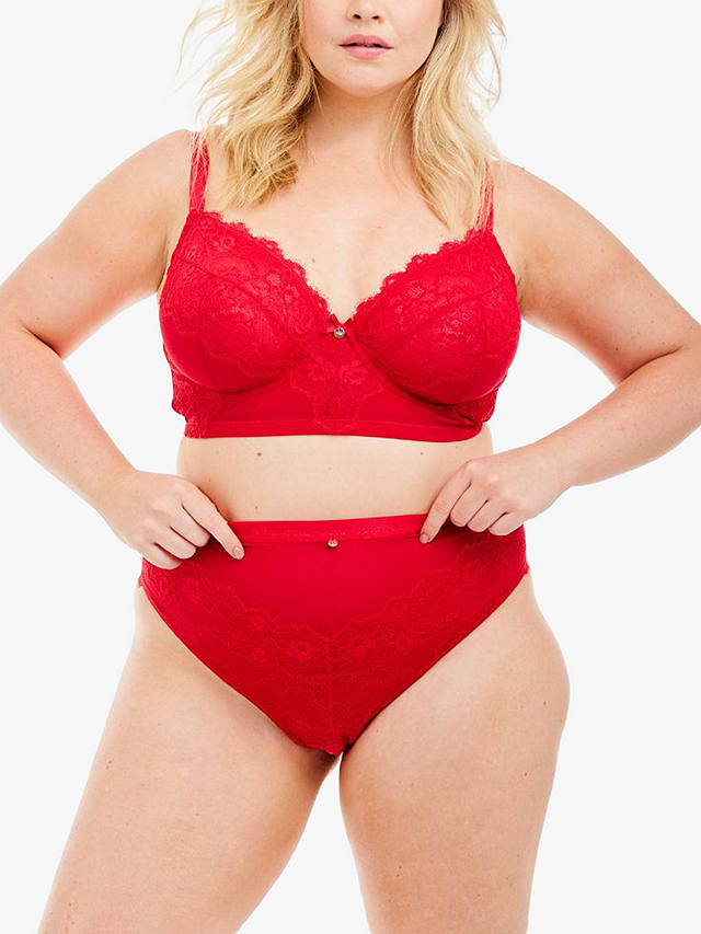 Oola Lingerie Lace and Logo Longline Underwired Bra, Red at John