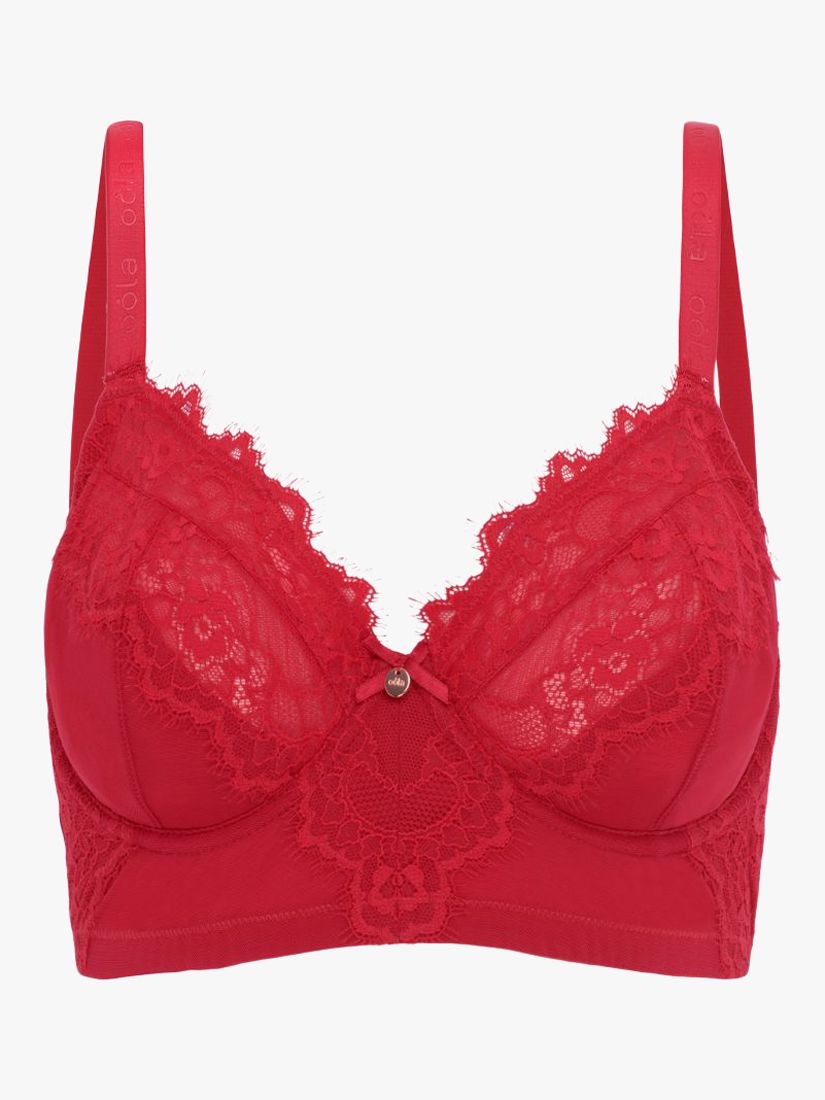 Oola Lingerie Lace and Logo Longline Underwired Bra, Red at John Lewis ...
