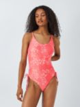 AND/OR Tropical Patchwork Ruched Swimsuit, Pink, Pink