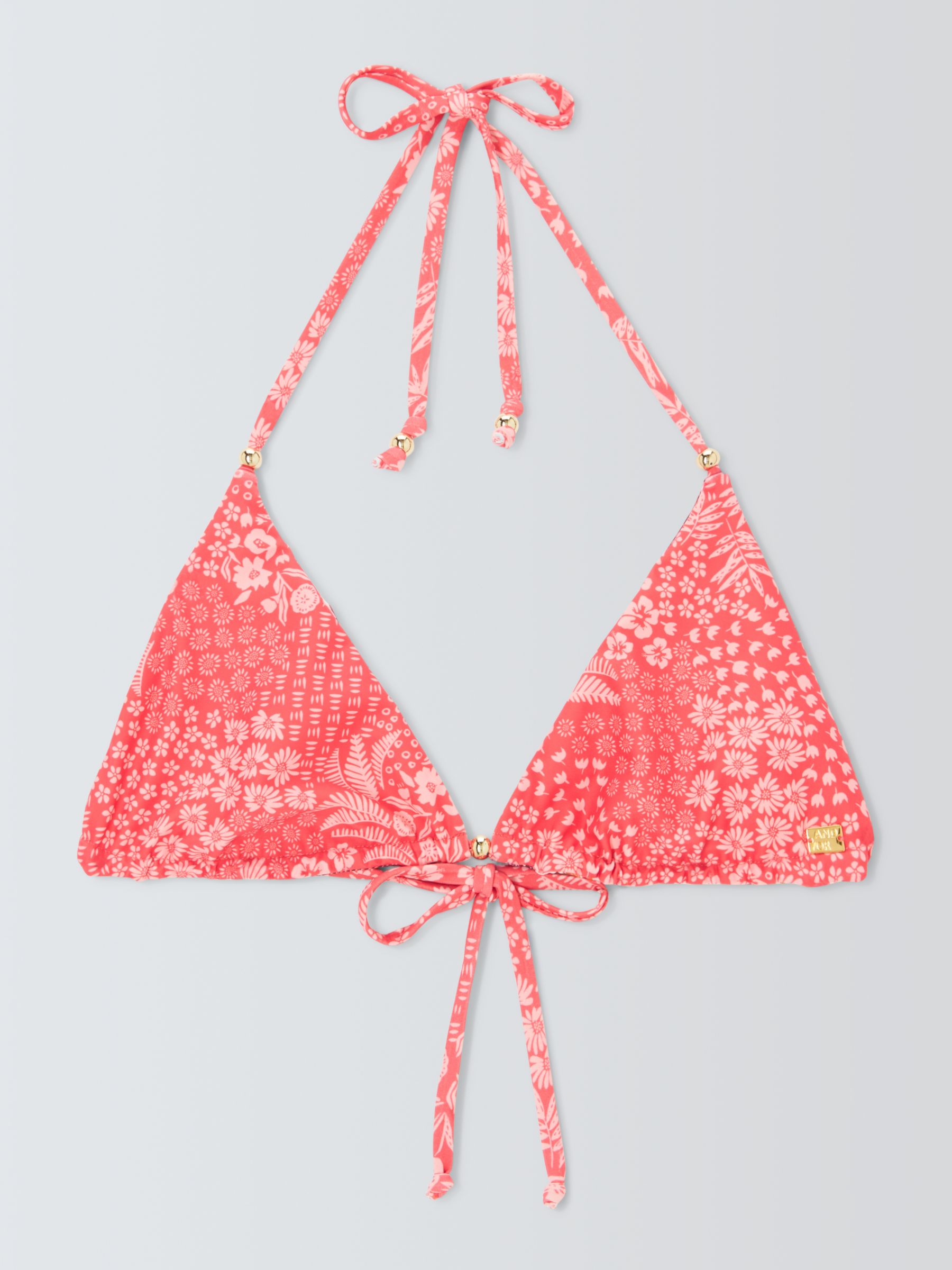 AND/OR Tropical Patchwork Triangle Bikini Top, Pink, 14