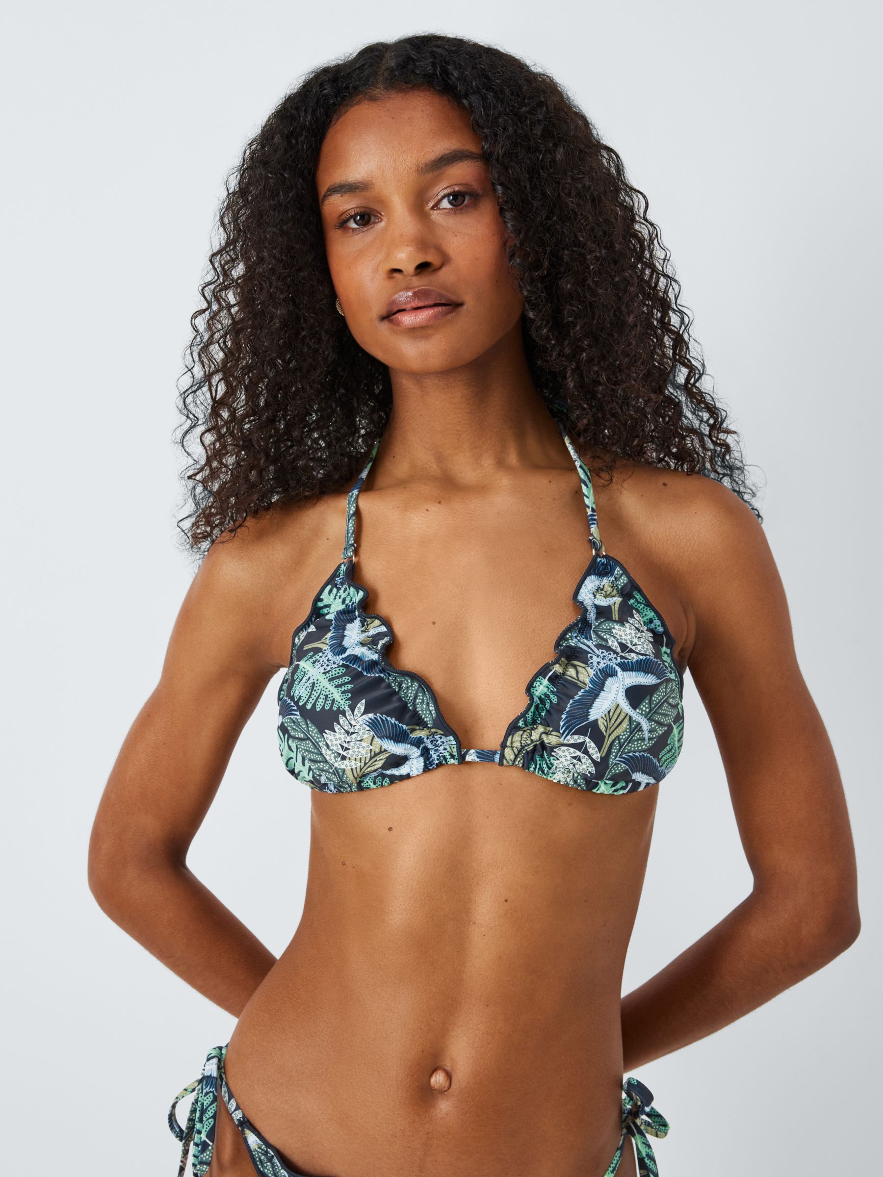AND/OR Botanical Frill Bikini Top, Navy, 8