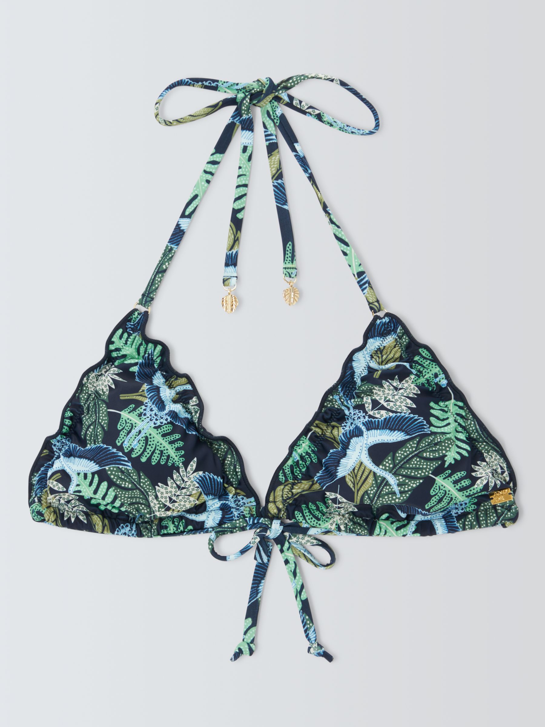 AND/OR Botanical Frill Bikini Top, Navy, 8