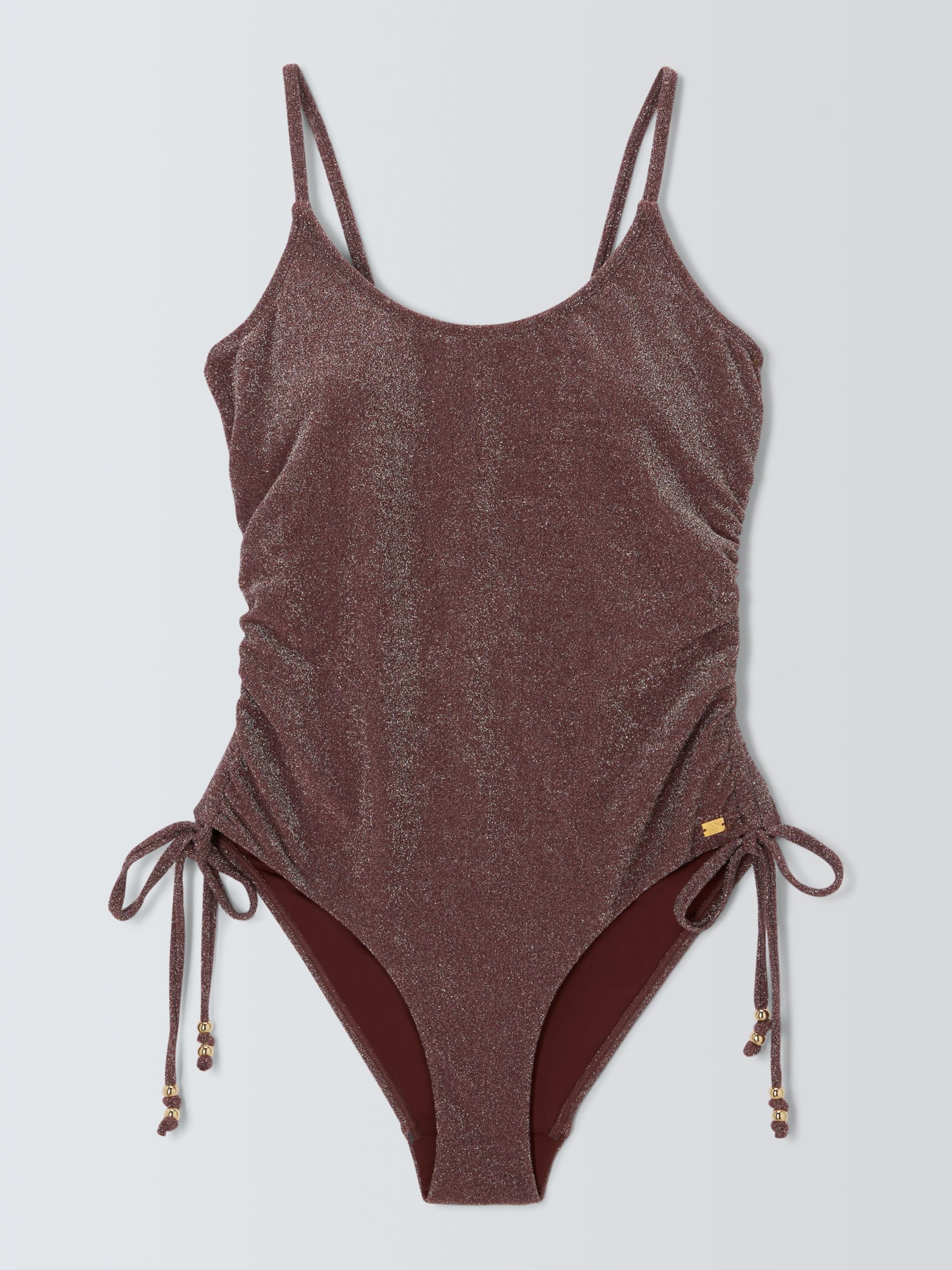 AND/OR Shimmer Ruched Swimsuit, Chocolate, 8