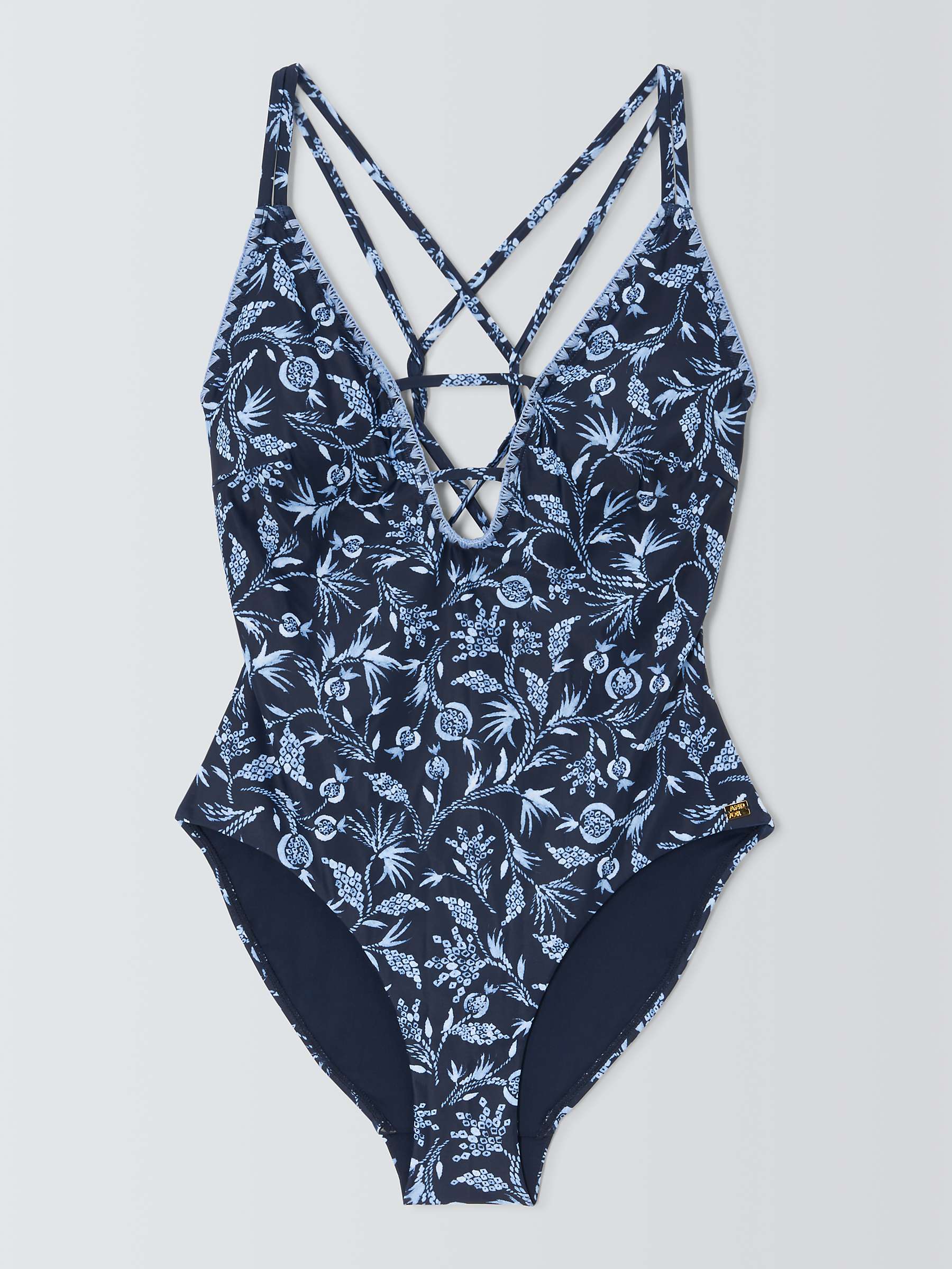 Buy AND/OR Shibori Crossover Back Swimsuit, Denim Online at johnlewis.com