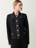 Finery Tilda Ponte Jersey Picot Trim Pearl Button Jacket, Black