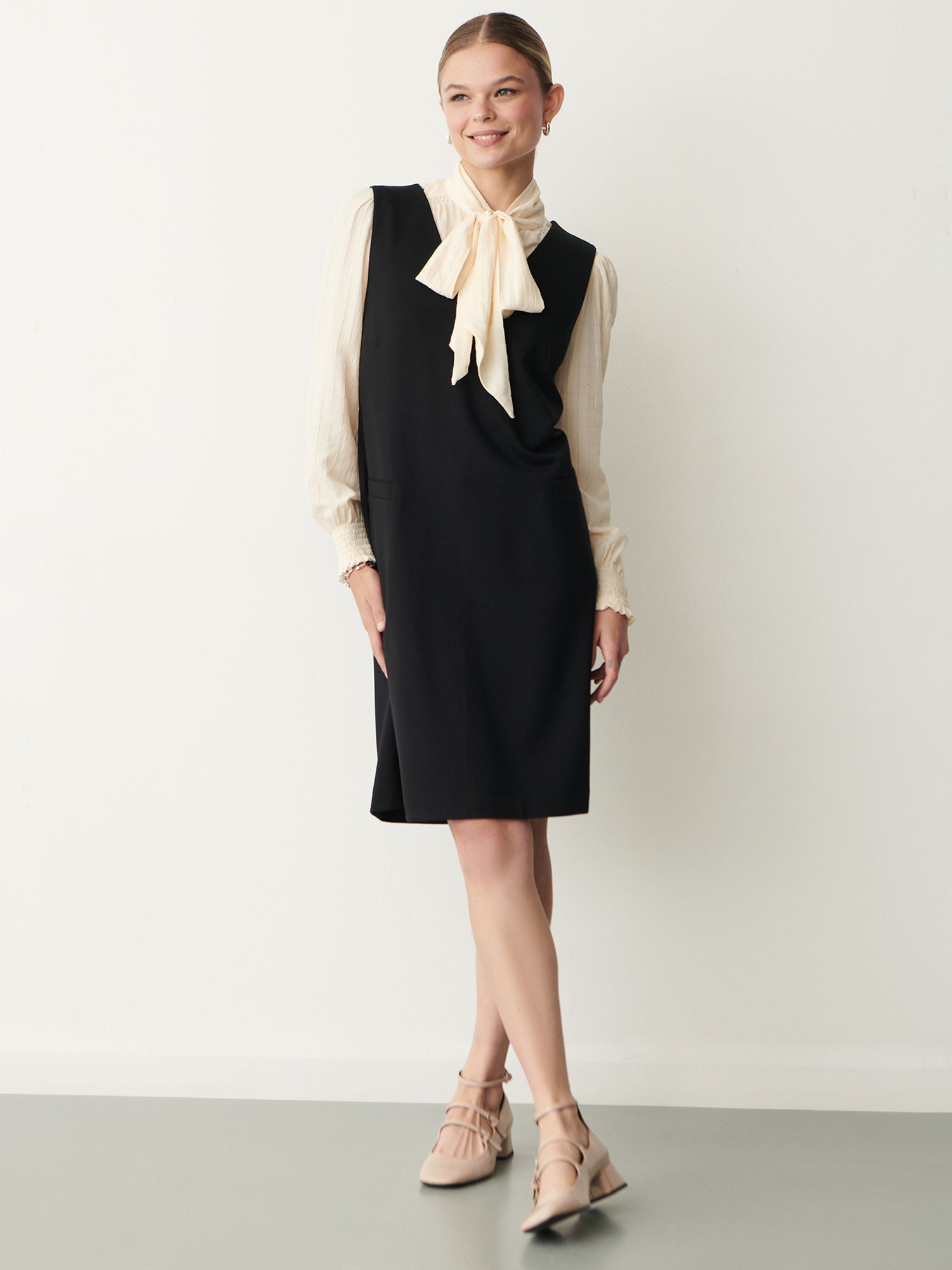 Finery Luna Ponte Jersey Dress, Black at John Lewis & Partners