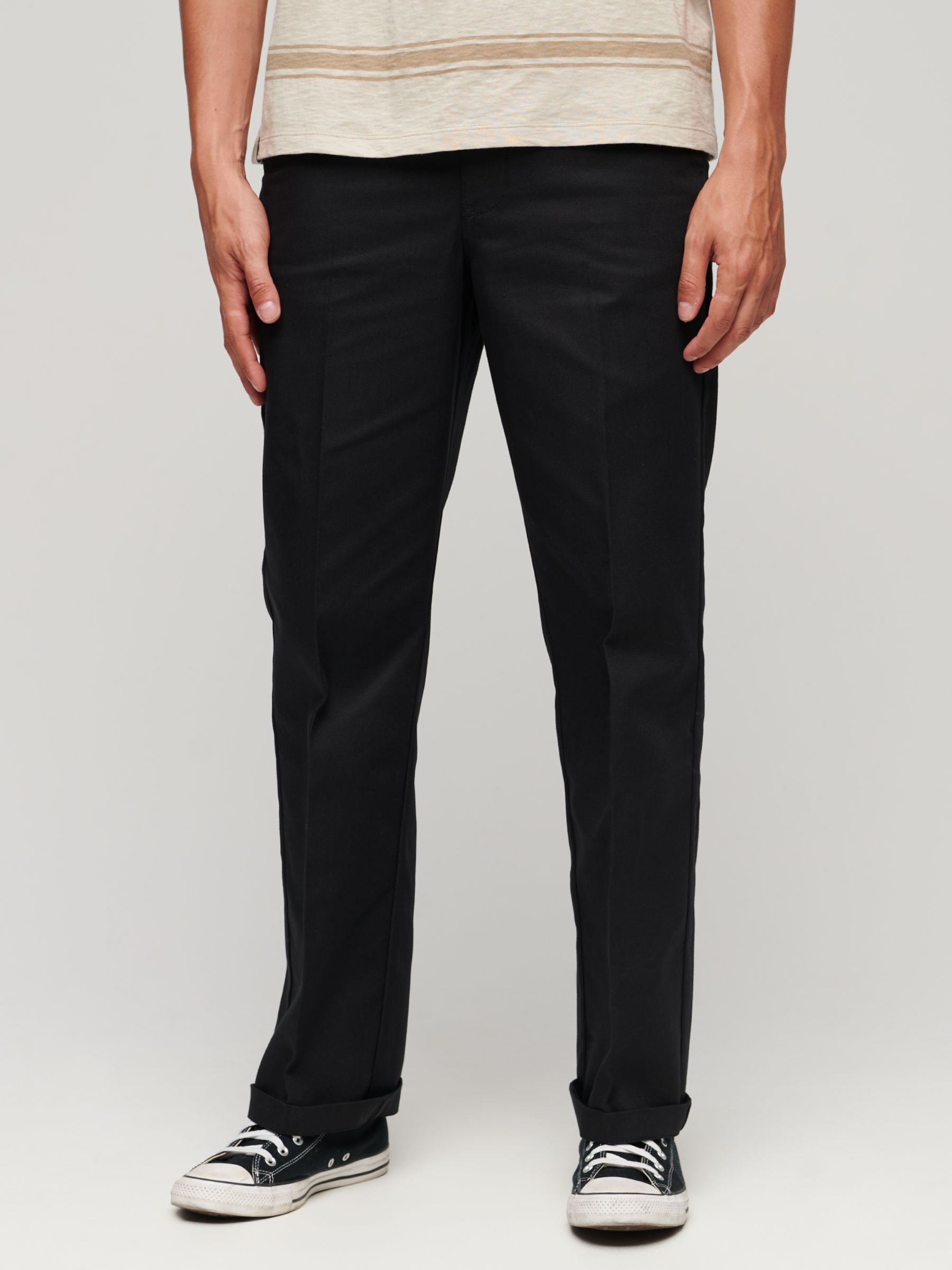 Superdry Straight Chino Trousers, Black at John Lewis & Partners
