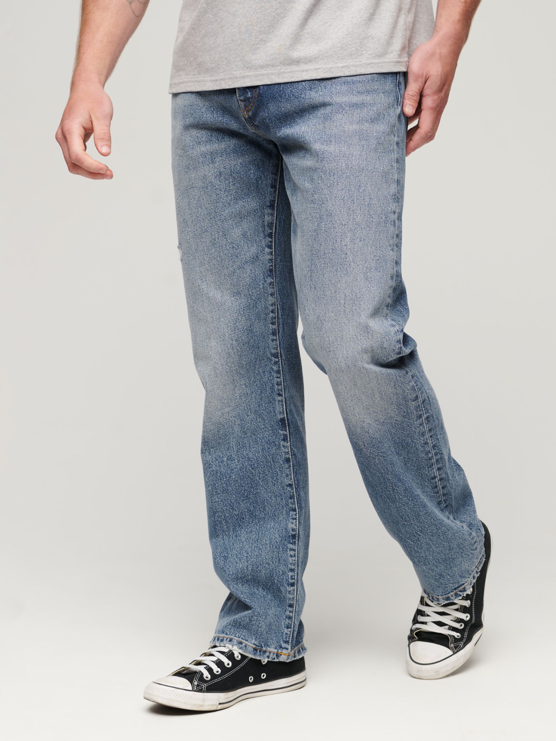 Superdry Organic Cotton Vintage Straight Jeans, Mid Blue at John Lewis ...