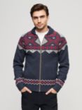 Superdry Wool Blend Zip Thorugh Knitted Cardigan, Navy/Multi