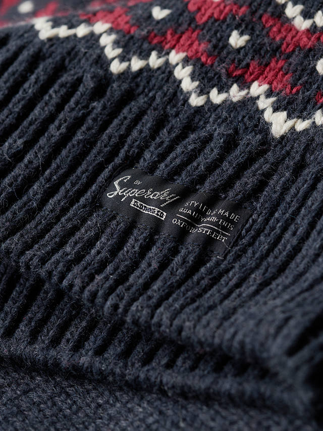 Superdry Wool Blend Zip Thorugh Knitted Cardigan, Navy/Multi