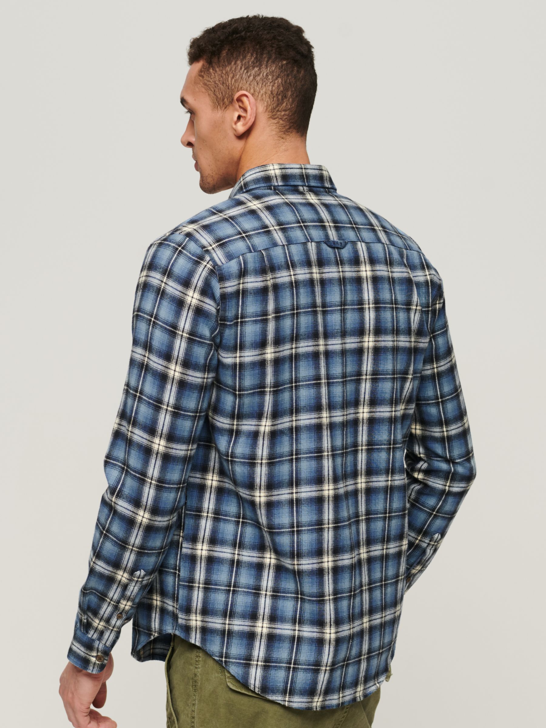 Superdry Organic Cotton Long Sleeve Lumberjack Shirt, Burghley Check Blue, S