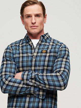 Superdry Organic Cotton Long Sleeve Lumberjack Shirt, Burghley Check Blue