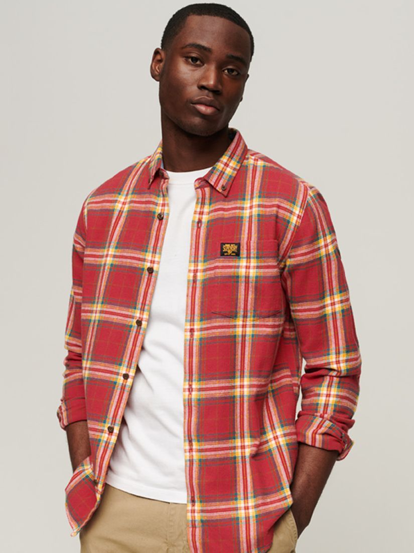 Superdry Organic Cotton Long Sleeve Lumberjack Shirt, Drayton Check Red, S