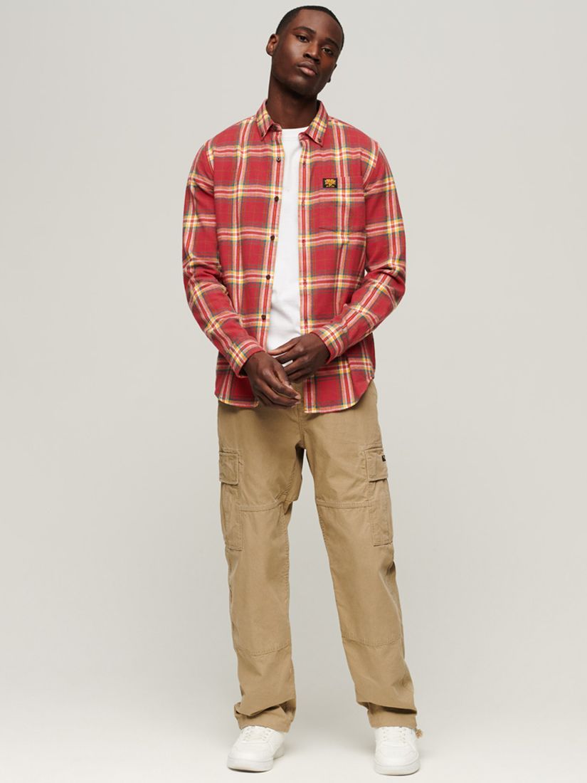 Superdry Organic Cotton Long Sleeve Lumberjack Shirt, Drayton Check Red, S