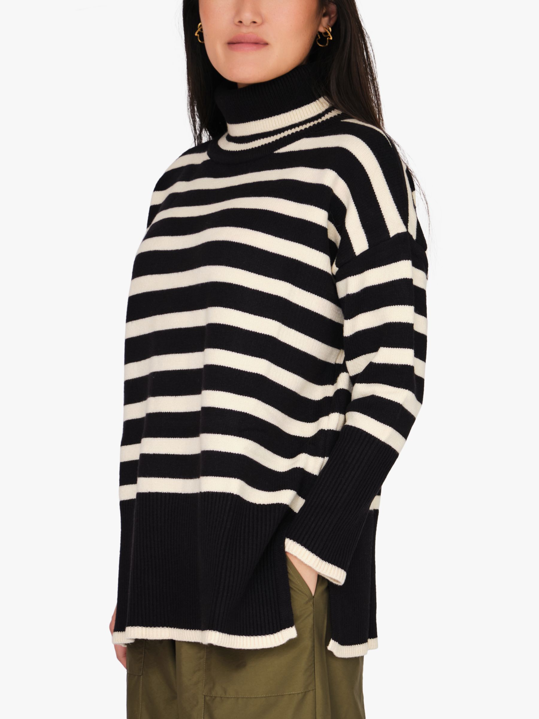 A-VIEW Alvena Stripe Knit Jumper, Black/Off White at John