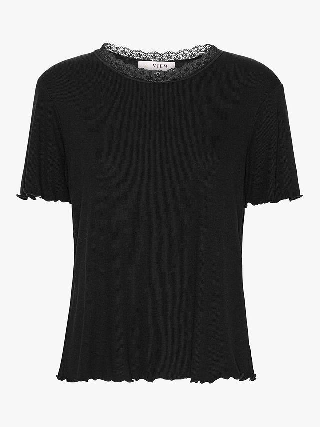 A-VIEW Florine Short Sleeve Lace Neck Top, 999 Black