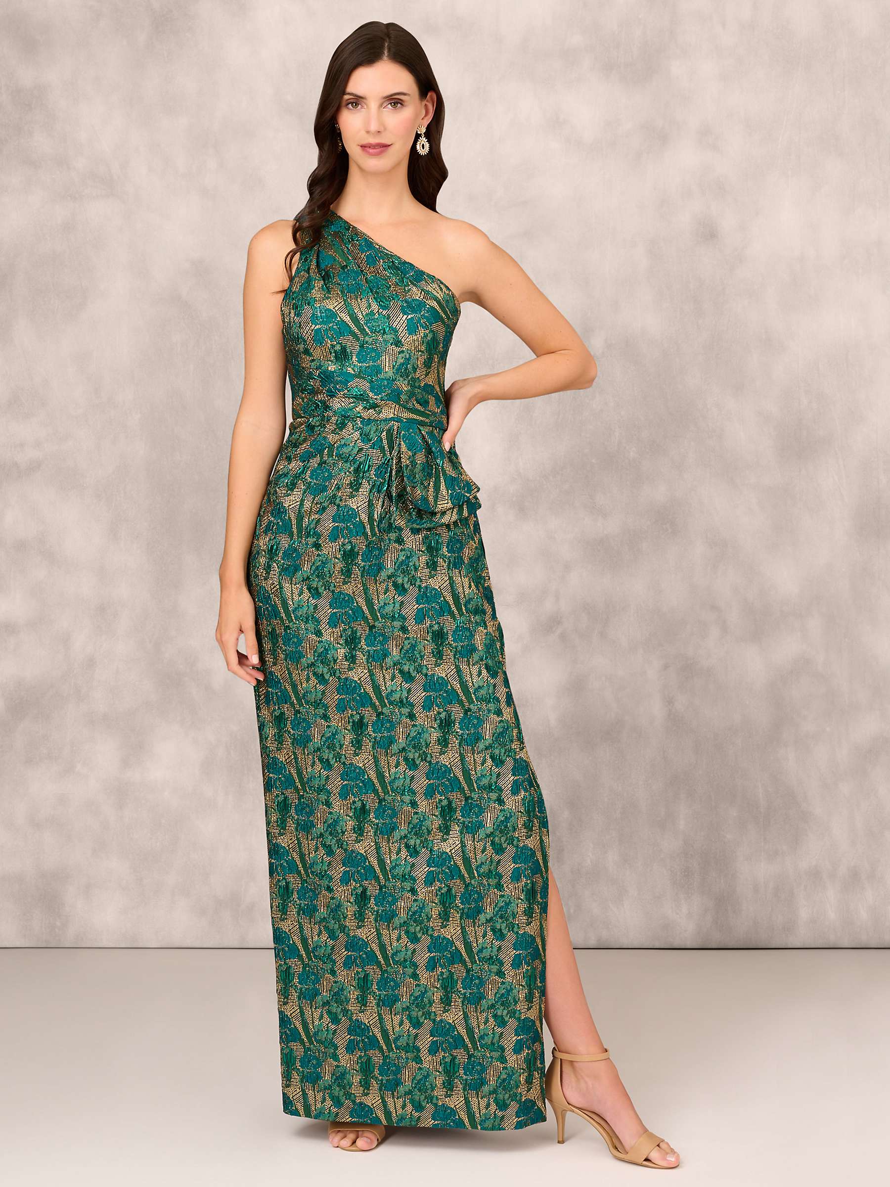 Buy Adian Mattox by Adrianna Papell Jacquard Column Maxi Dress, Emerald/Multi Online at johnlewis.com