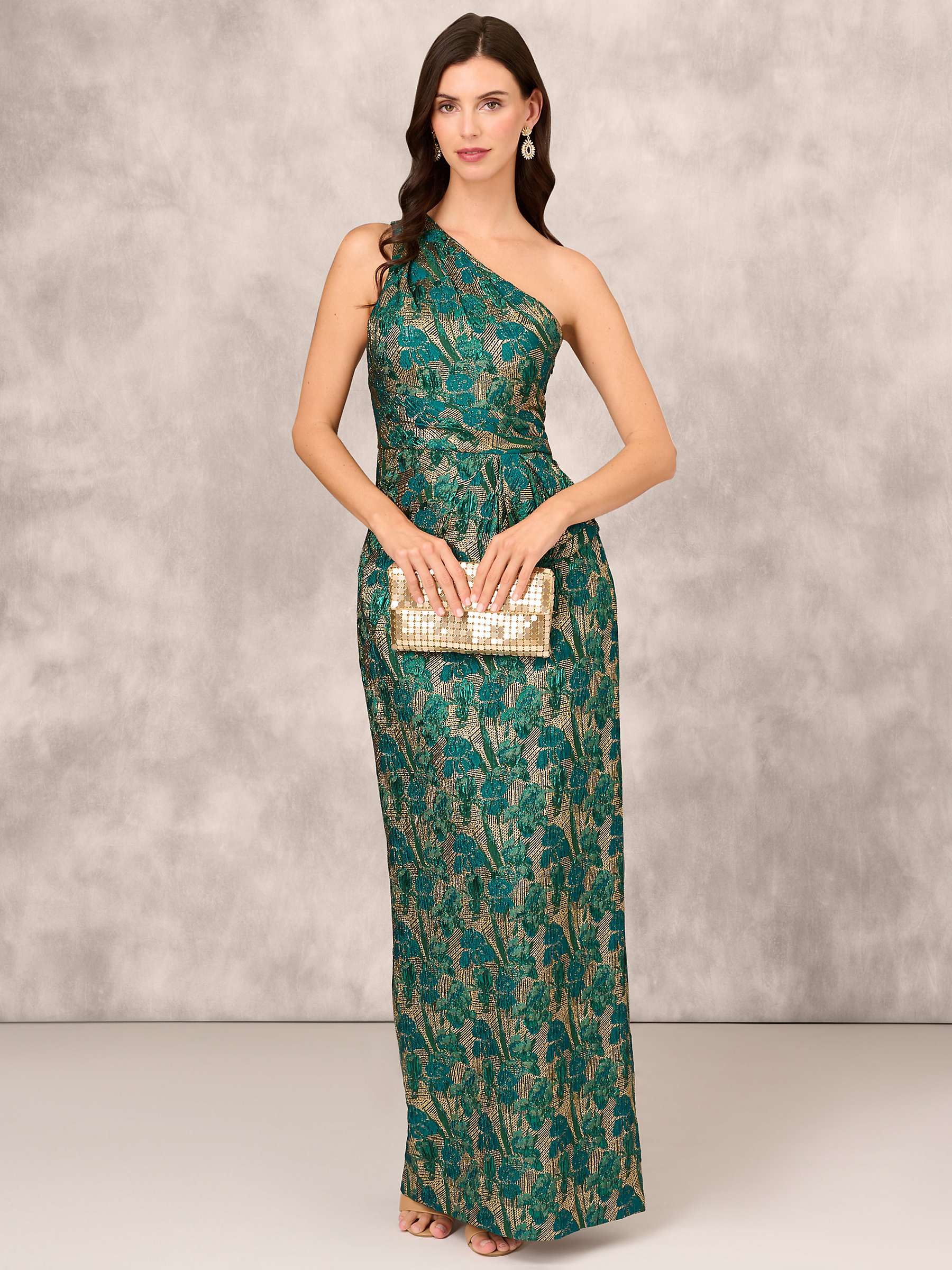 Buy Adian Mattox by Adrianna Papell Jacquard Column Maxi Dress, Emerald/Multi Online at johnlewis.com