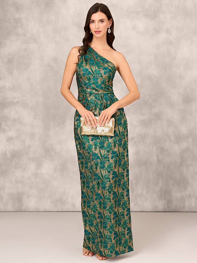 Adian Mattox by Adrianna Papell Jacquard Column Maxi Dress, Emerald/Multi