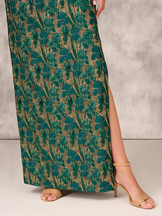 Adian Mattox by Adrianna Papell Jacquard Column Maxi Dress, Emerald/Multi