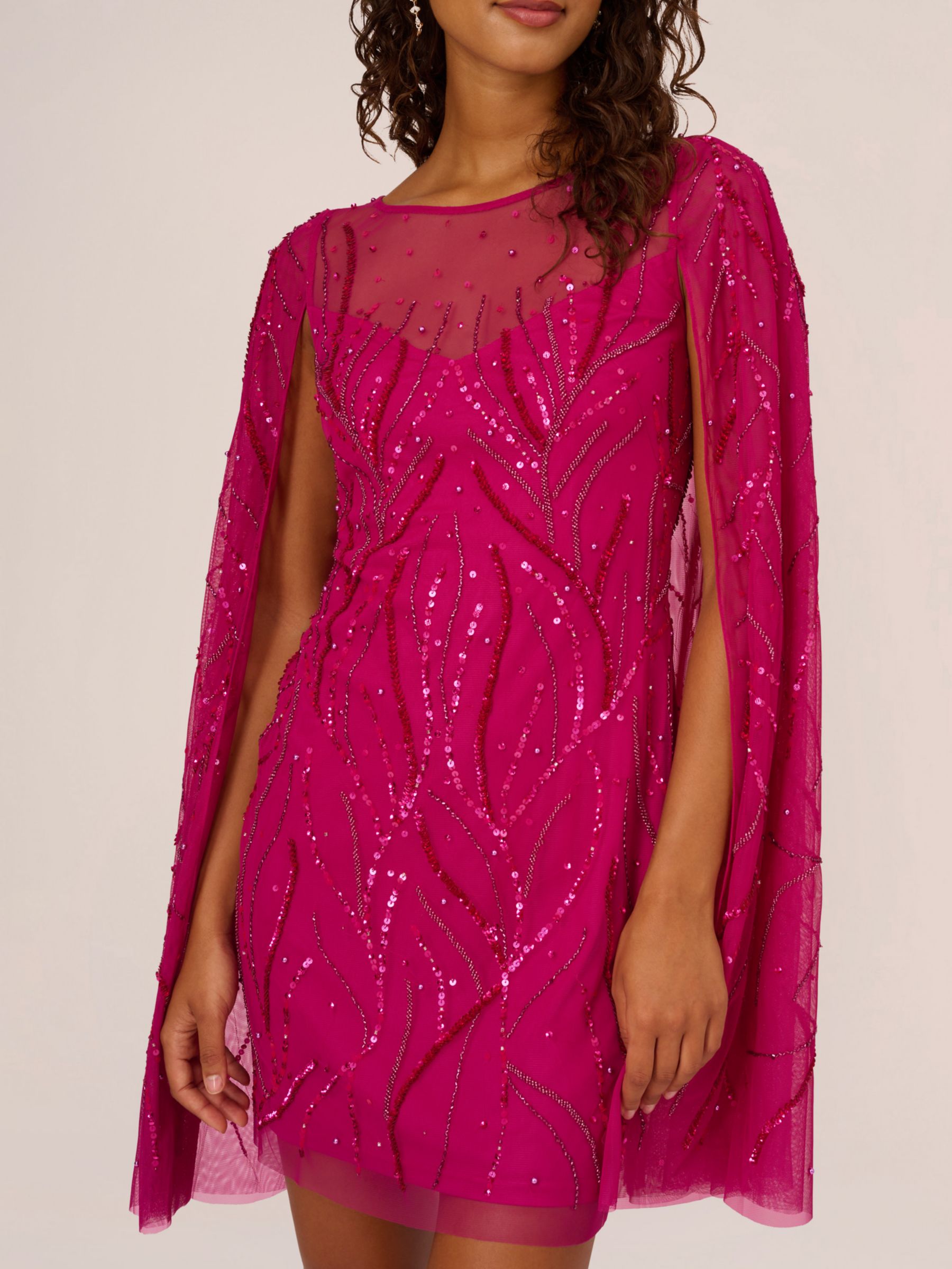 Adrianna Papell Beaded Cape Sleeve Mini Dress Hot Orchid 6