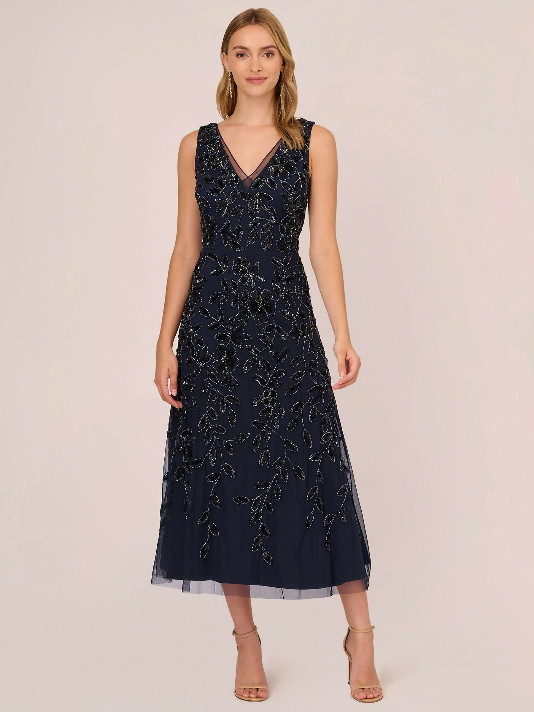 Buy Adrianna Papell Beaded Ankle Length Gown, Navy Online at johnlewis.com