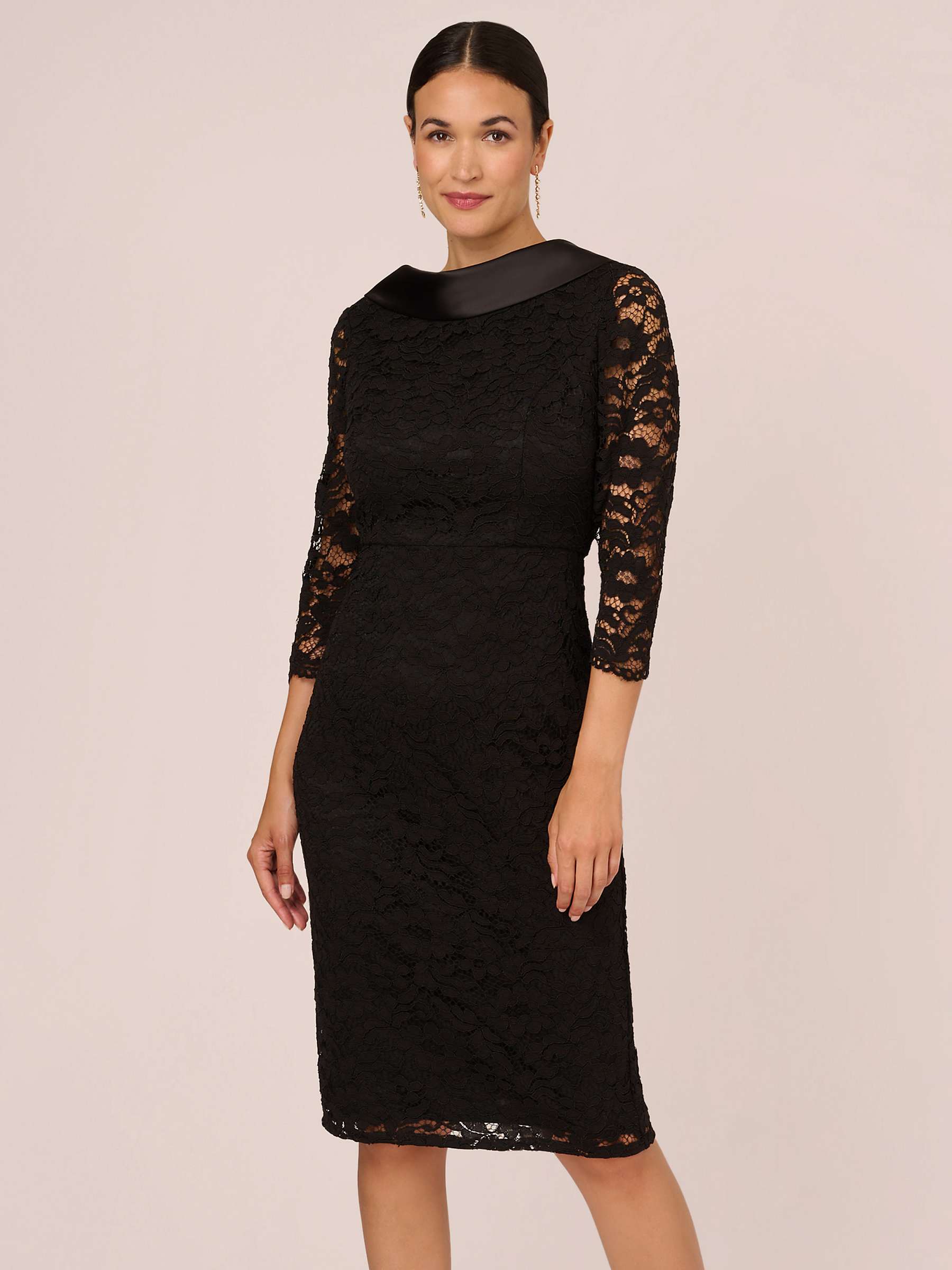 Buy Adrianna Papell Roll Neck Lace Sleeve Sheath Dress, Black Online at johnlewis.com