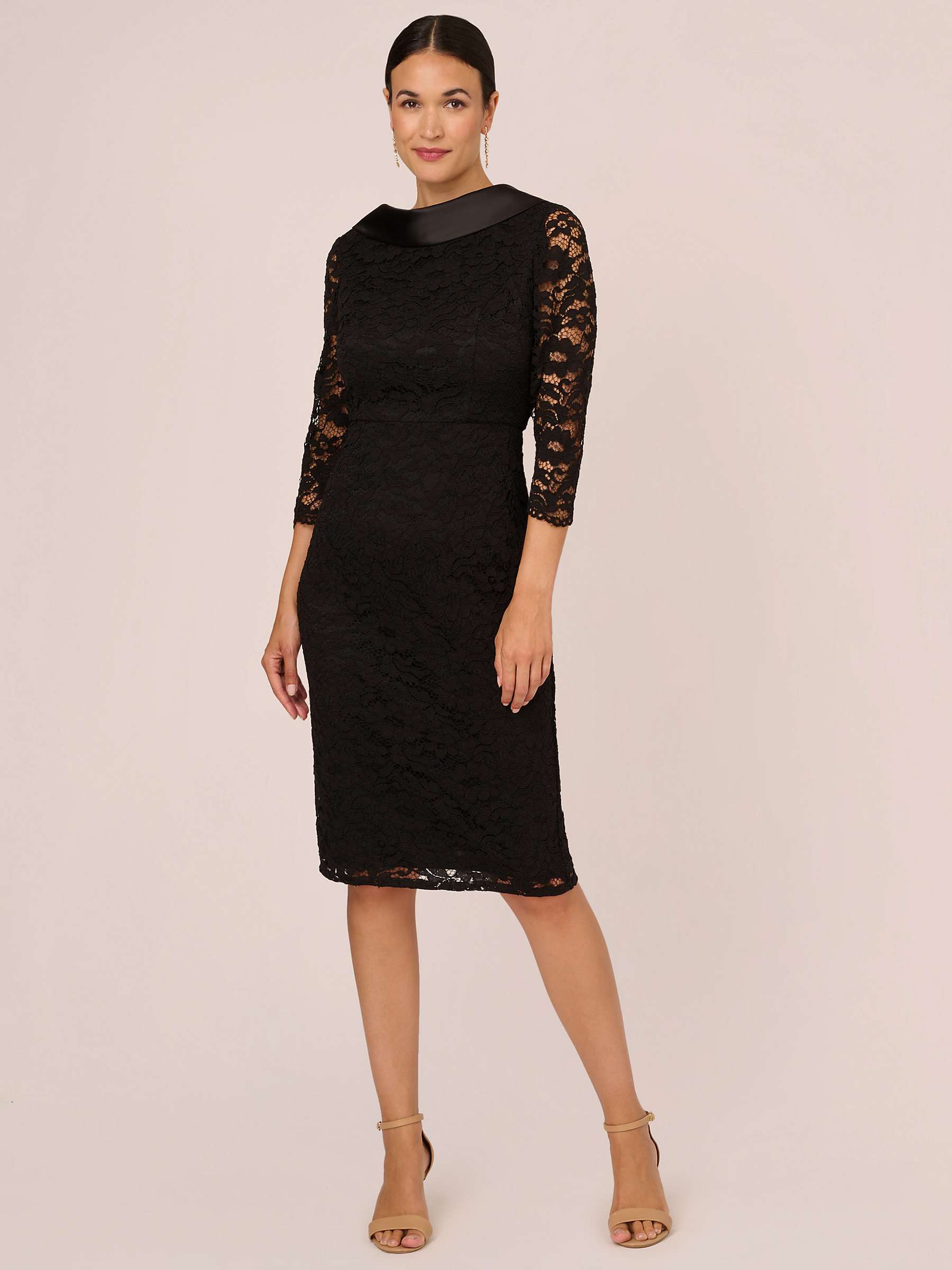 Buy Adrianna Papell Roll Neck Lace Sleeve Sheath Dress, Black Online at johnlewis.com