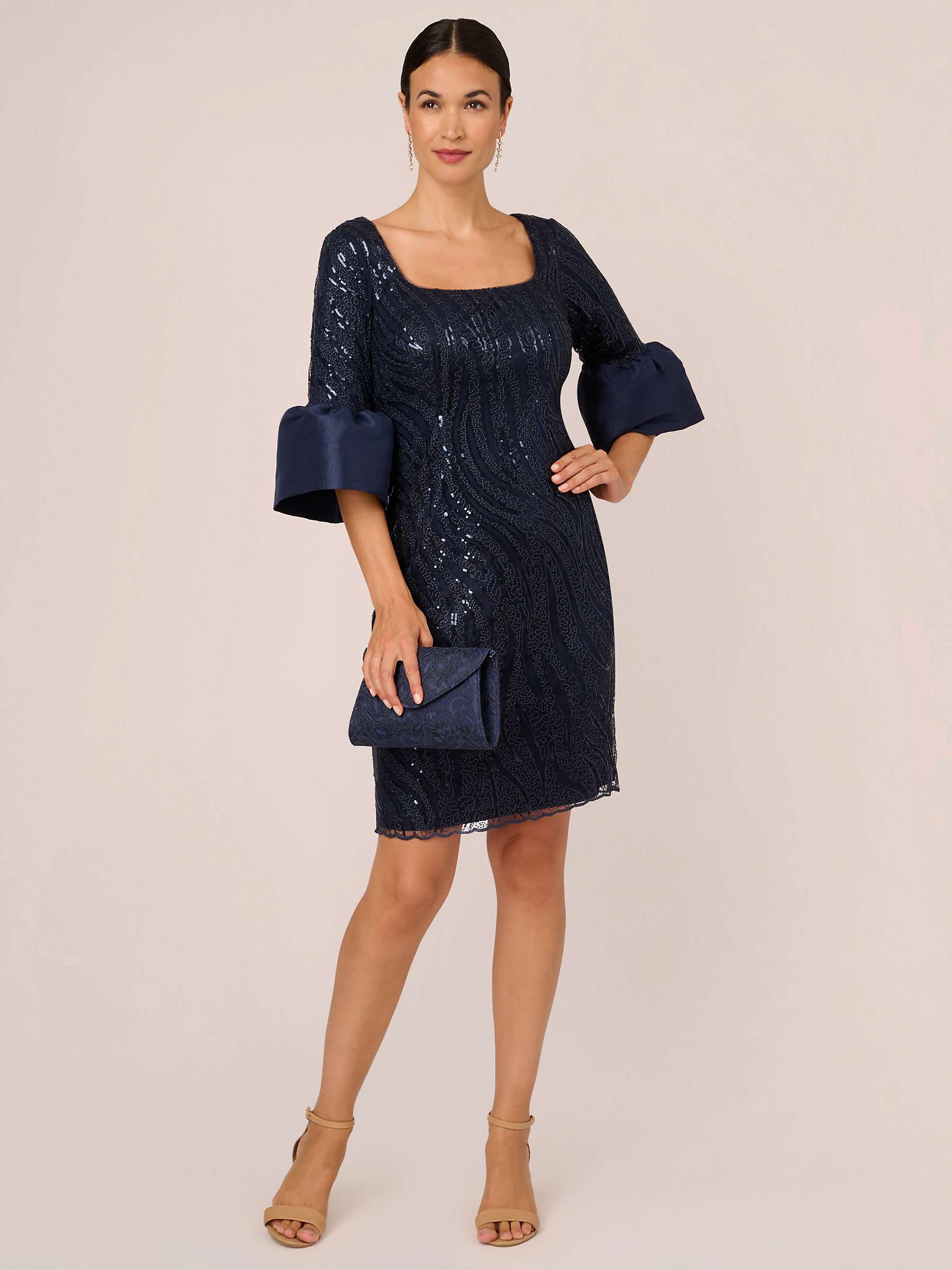 Buy Adrianna Papell Embroidered Bell Sleeve Dress, Midnight Online at johnlewis.com