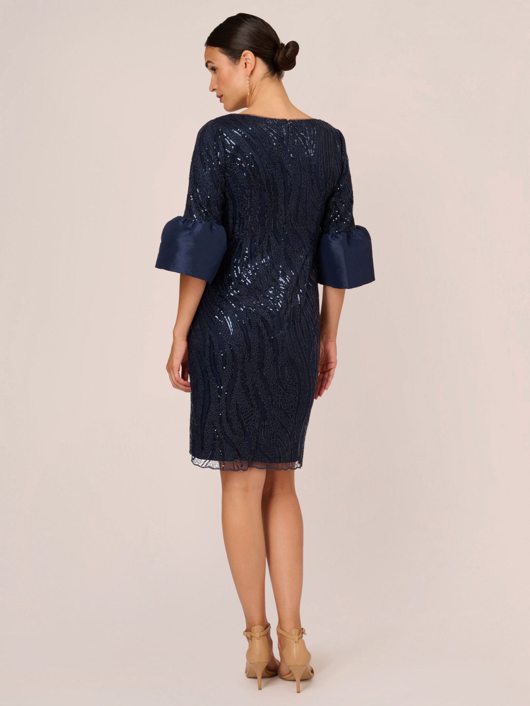 Adrianna Papell Embroidered Bell Sleeve Dress Midnight at John