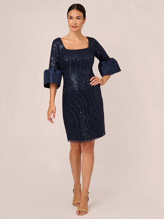 Adrianna Papell Embroidered Bell Sleeve Dress, Midnight