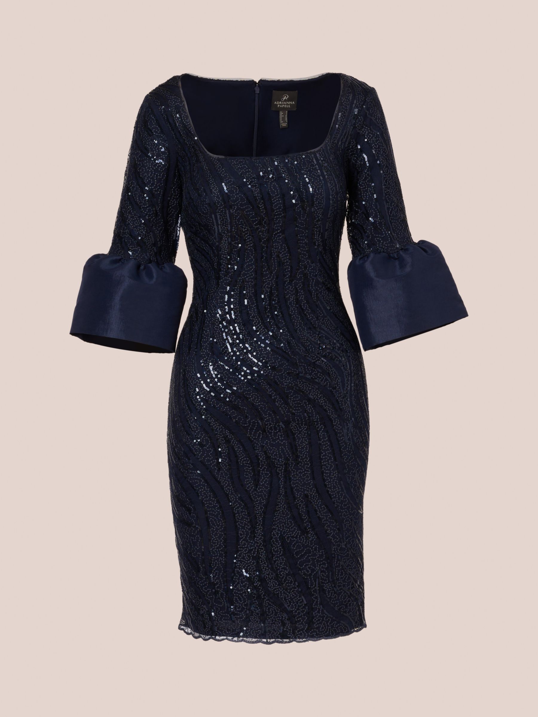 Adrianna Papell Embroidered Bell Sleeve Dress Midnight at John