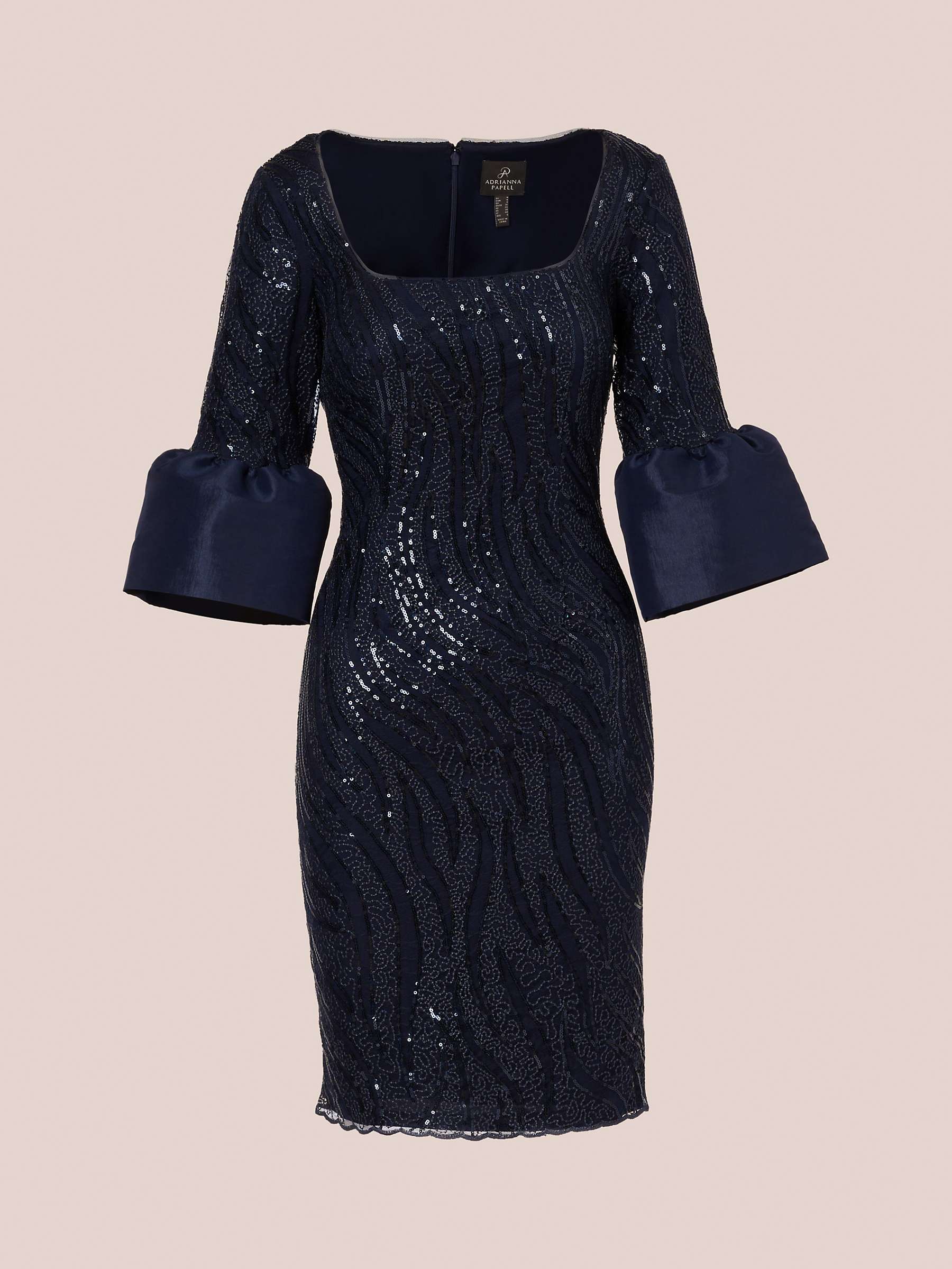 Buy Adrianna Papell Embroidered Bell Sleeve Dress, Midnight Online at johnlewis.com