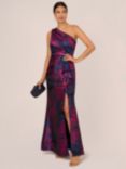 Adrianna Papell One Shoulder Jacquard Mermaid Maxi Dress, Navy/Orchid