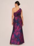 Adrianna Papell One Shoulder Jacquard Mermaid Maxi Dress, Navy/Orchid