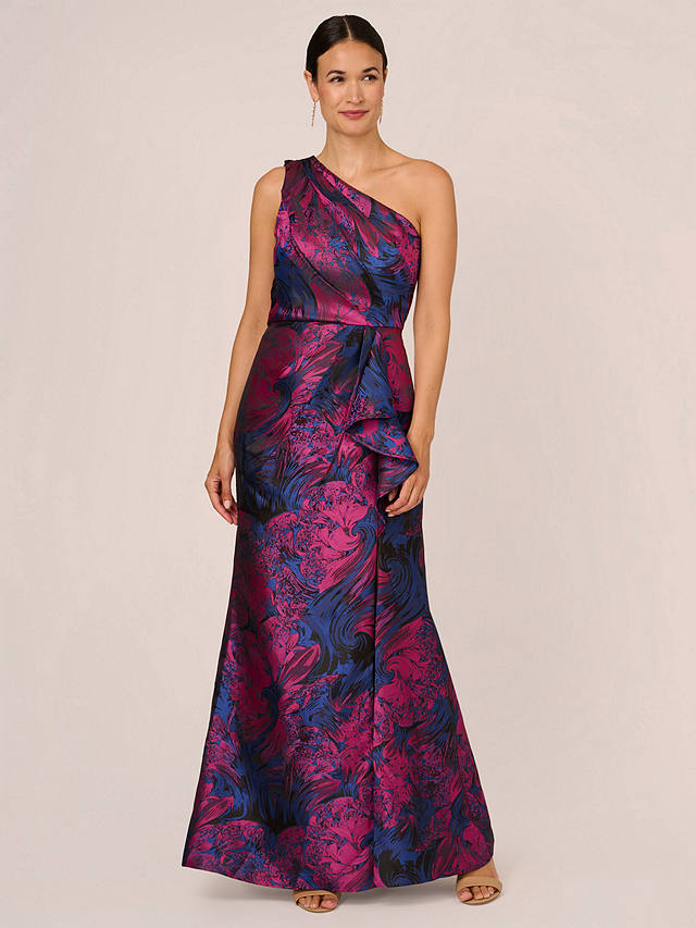 Adrianna Papell One Shoulder Jacquard Mermaid Maxi Dress, Navy/Orchid ...