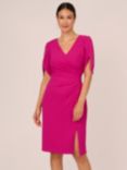 Adrianna Papell Knit Crepe Pearl Trim Knee Length Dress, Hot Orchid