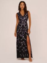 Adrianna Papell Papell Studio Beaded Illusion Sleeve Gown Cassis